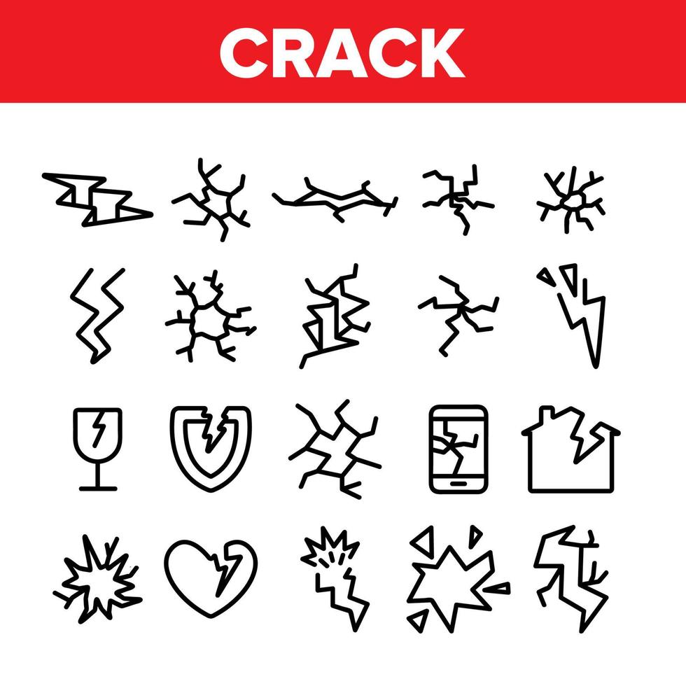 Crack Things Collection Elements Icons Set Vector