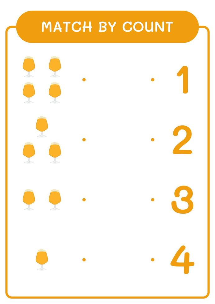 Match by count of Beer, game for children. Vector illustration, printable worksheet