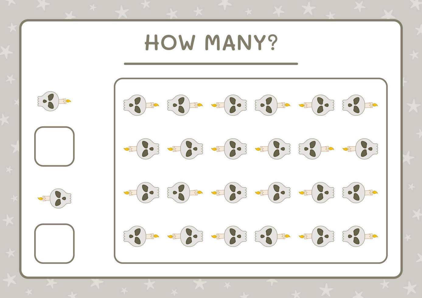 How many Skull with Candle, game for children. Vector illustration, printable worksheet