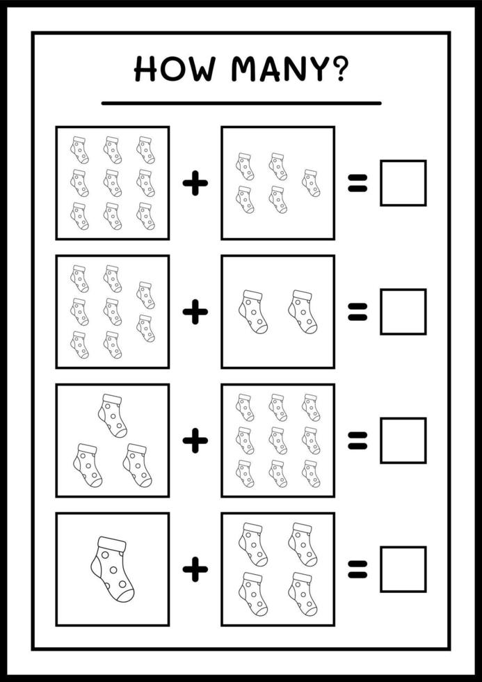 How many christmas sock, game for children. Vector illustration, printable worksheet