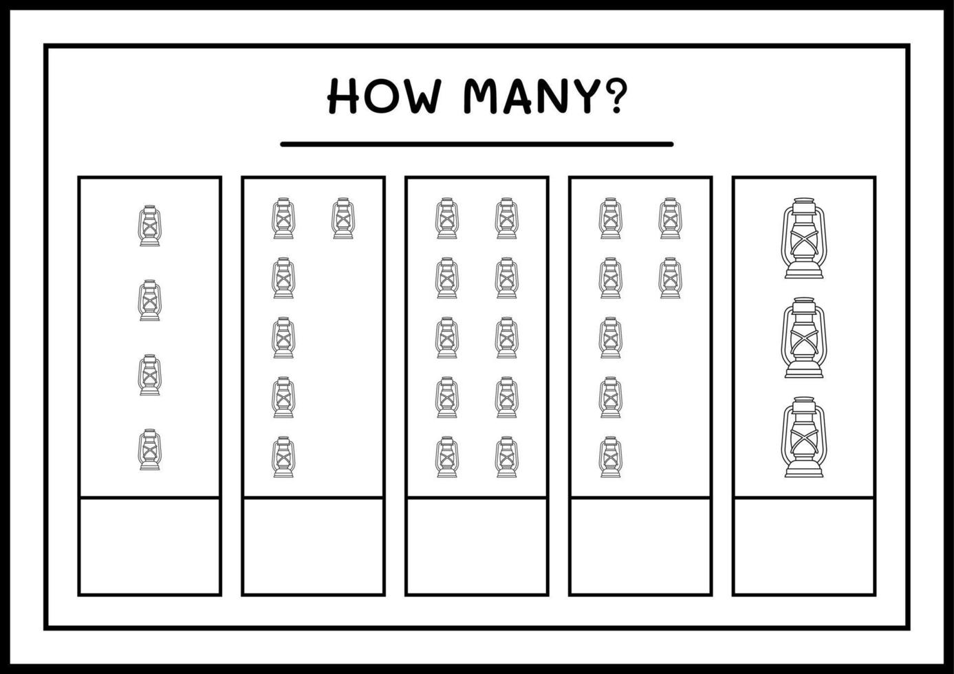 How many christmas lantern, game for children. Vector illustration, printable worksheet