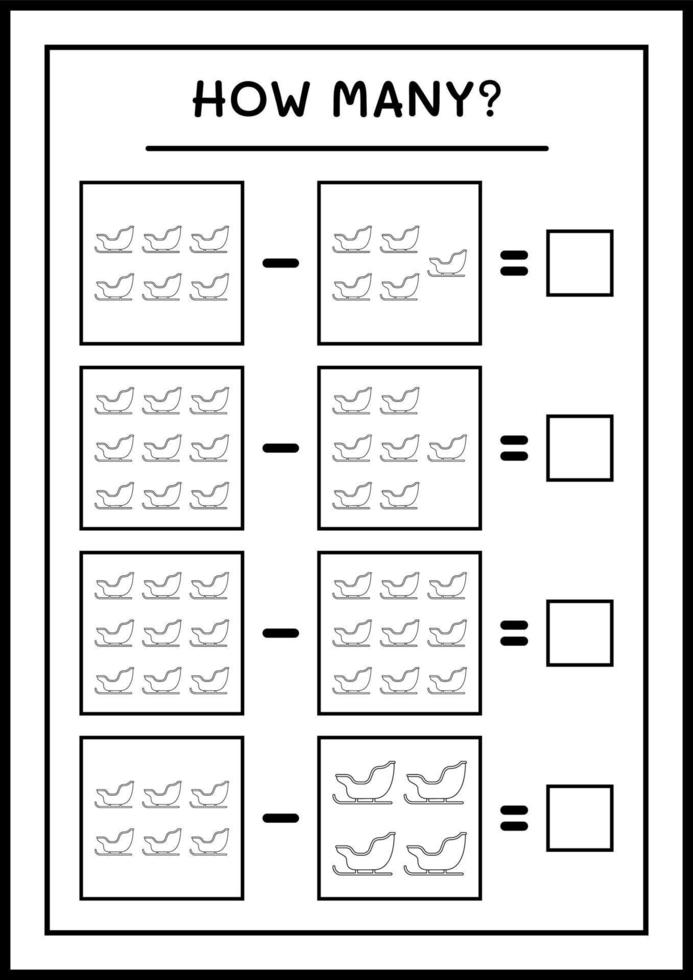 How many santa claus sleigh, game for children. Vector illustration, printable worksheet