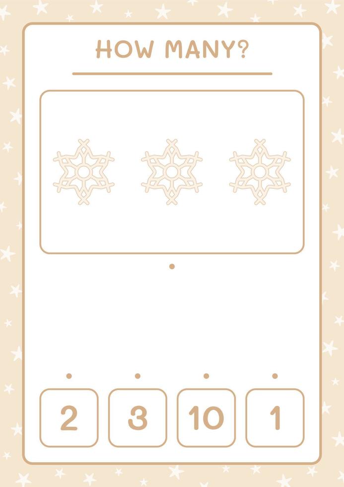 How many snowflake, game for children. Vector illustration, printable worksheet