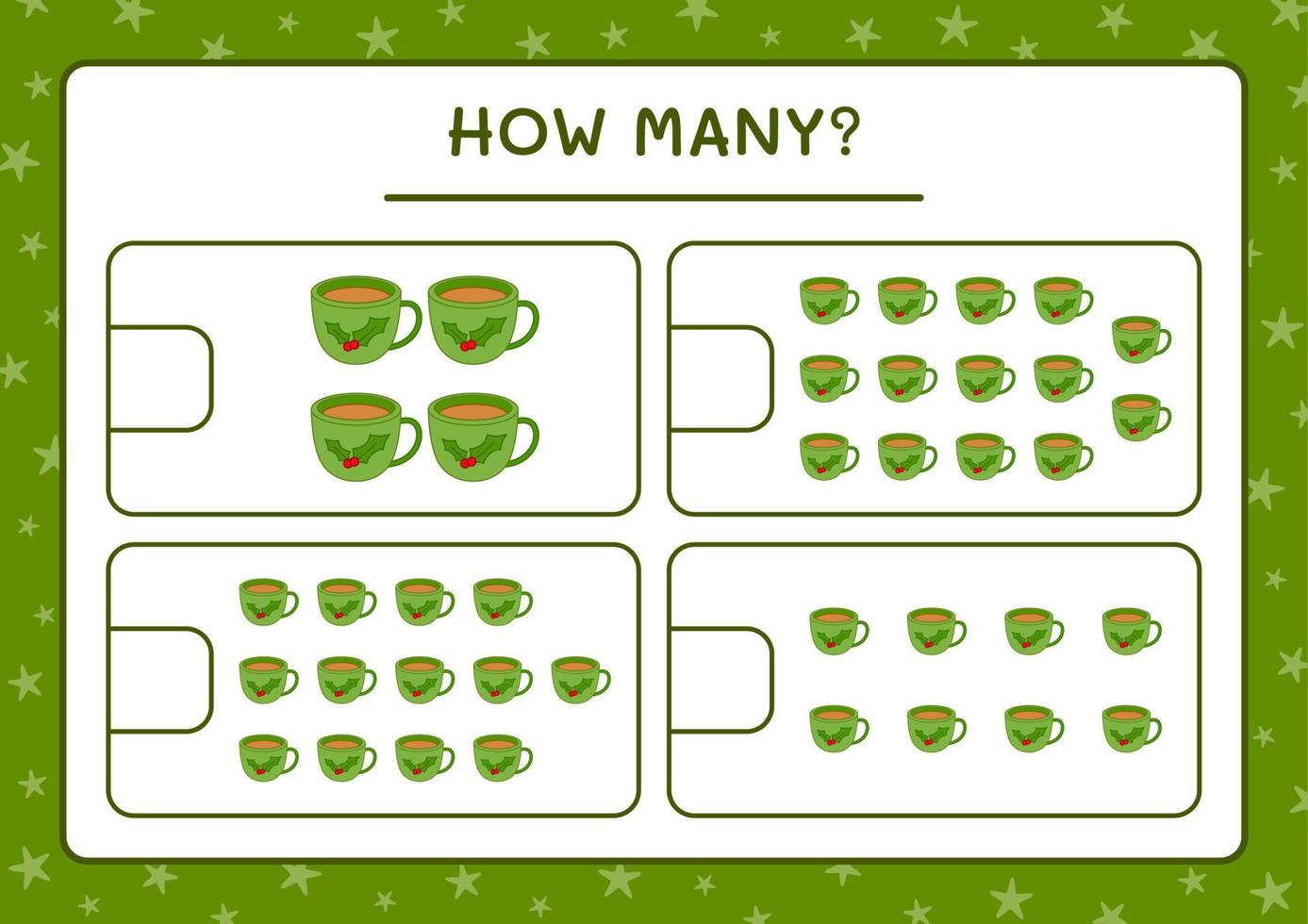 How many christmas mug, game for children. Vector illustration, printable worksheet