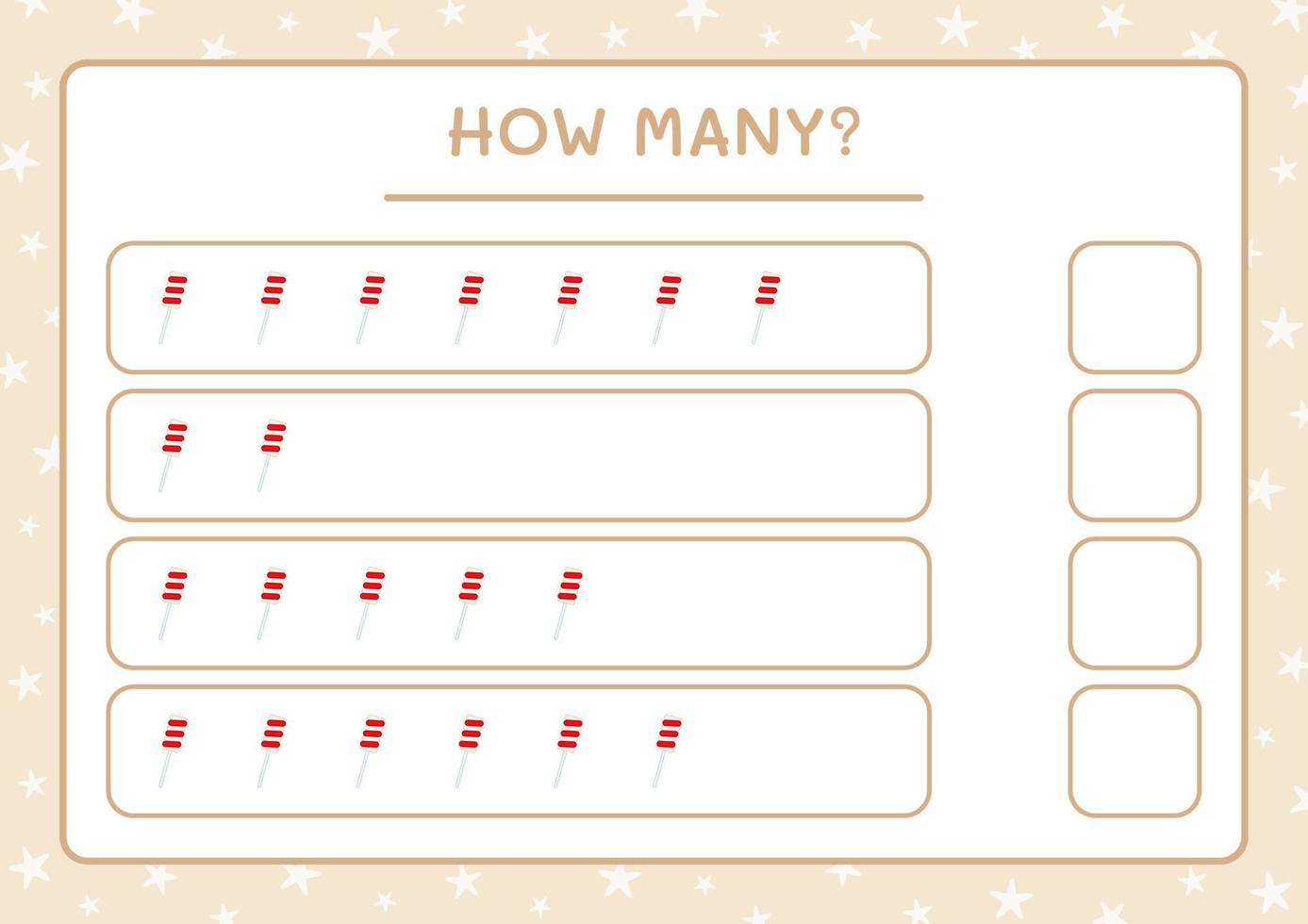 How many christmas lollipop, game for children. Vector illustration, printable worksheet