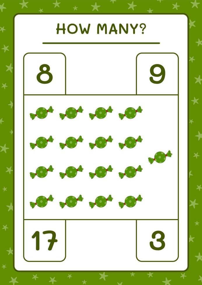 How many christmas candy, game for children. Vector illustration, printable worksheet