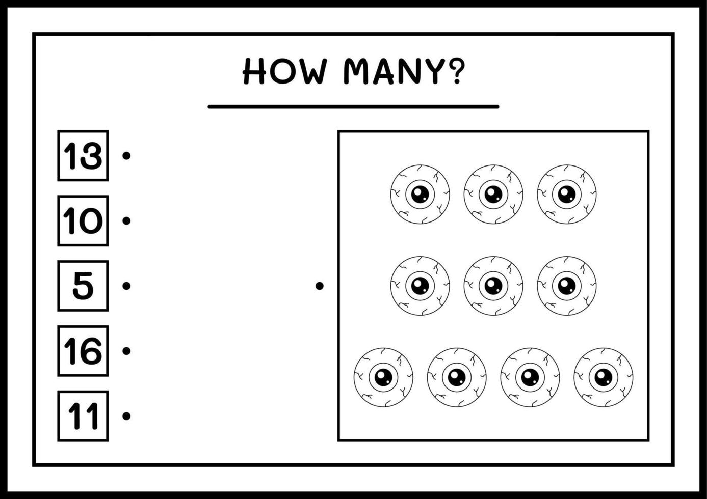 How many Eye, game for children. Vector illustration, printable worksheet