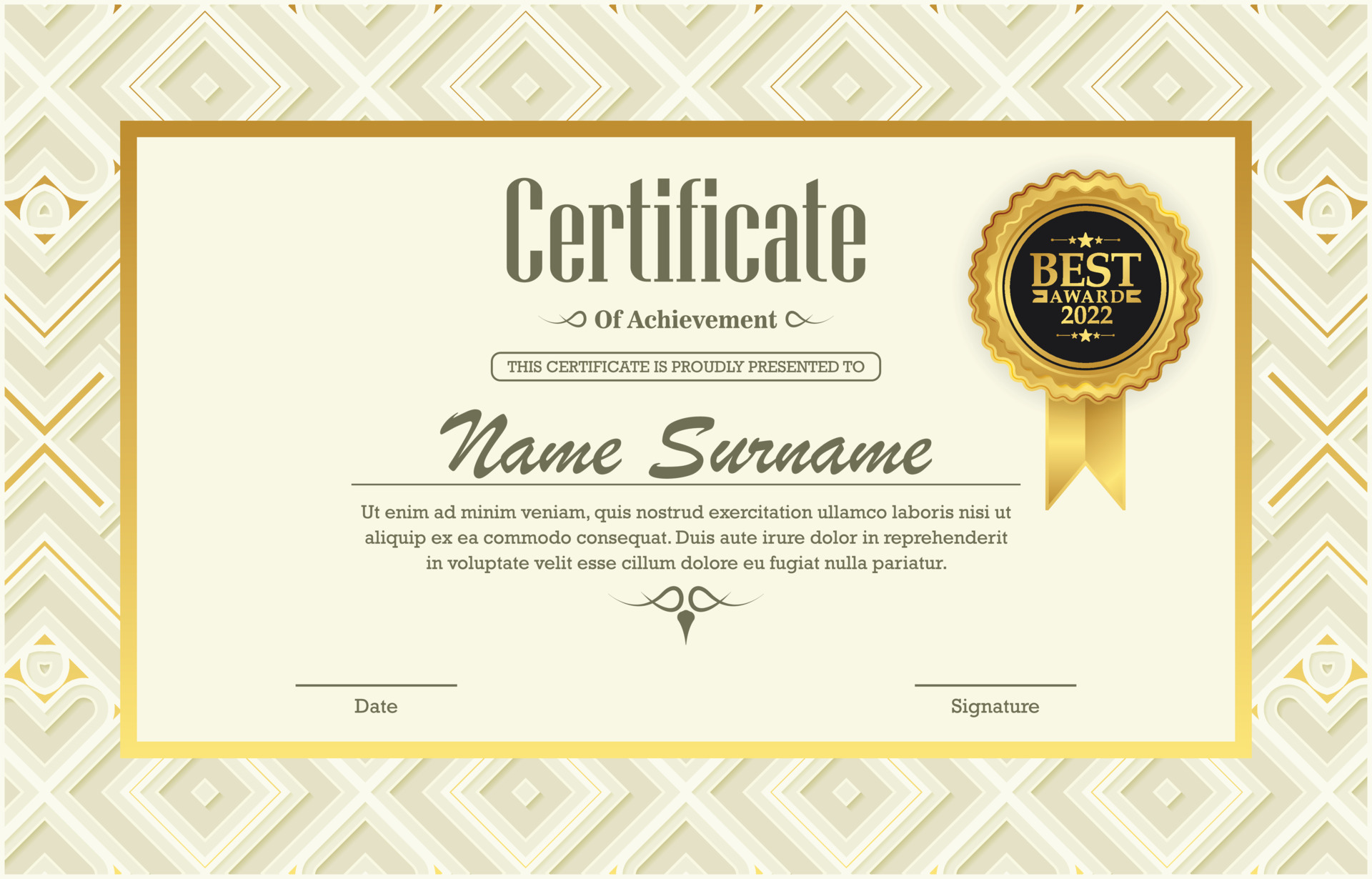 Certificate of achievement template with vintage gold border - Vector ...