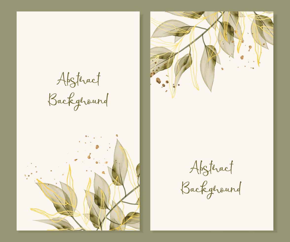 Luxurious nature template for social media storis with leaves, vegetation and gold. Vector editable background.