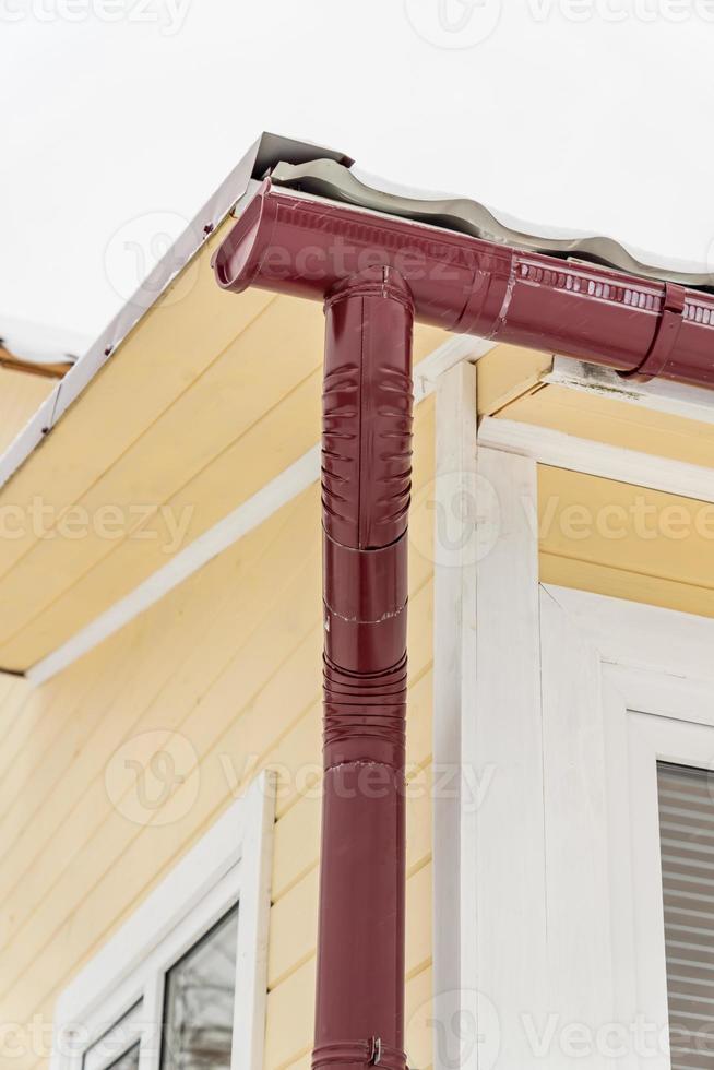 Corner of the house with gutter in winter photo