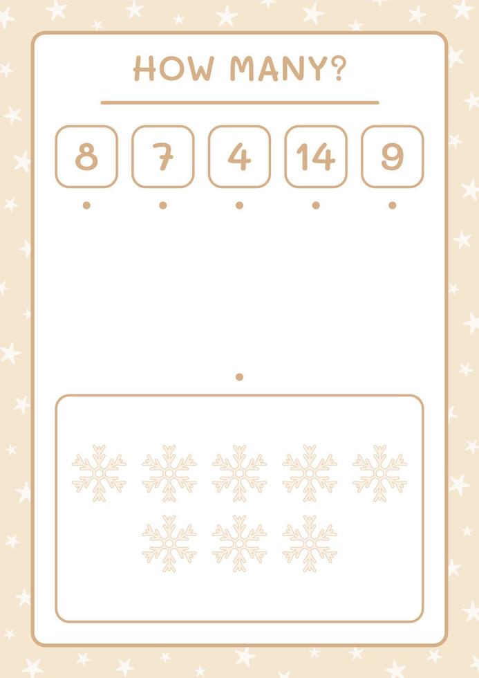 How many snowflake, game for children. Vector illustration, printable worksheet