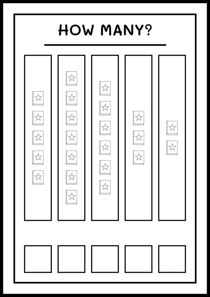 How many Book, game for children. Vector illustration, printable worksheet