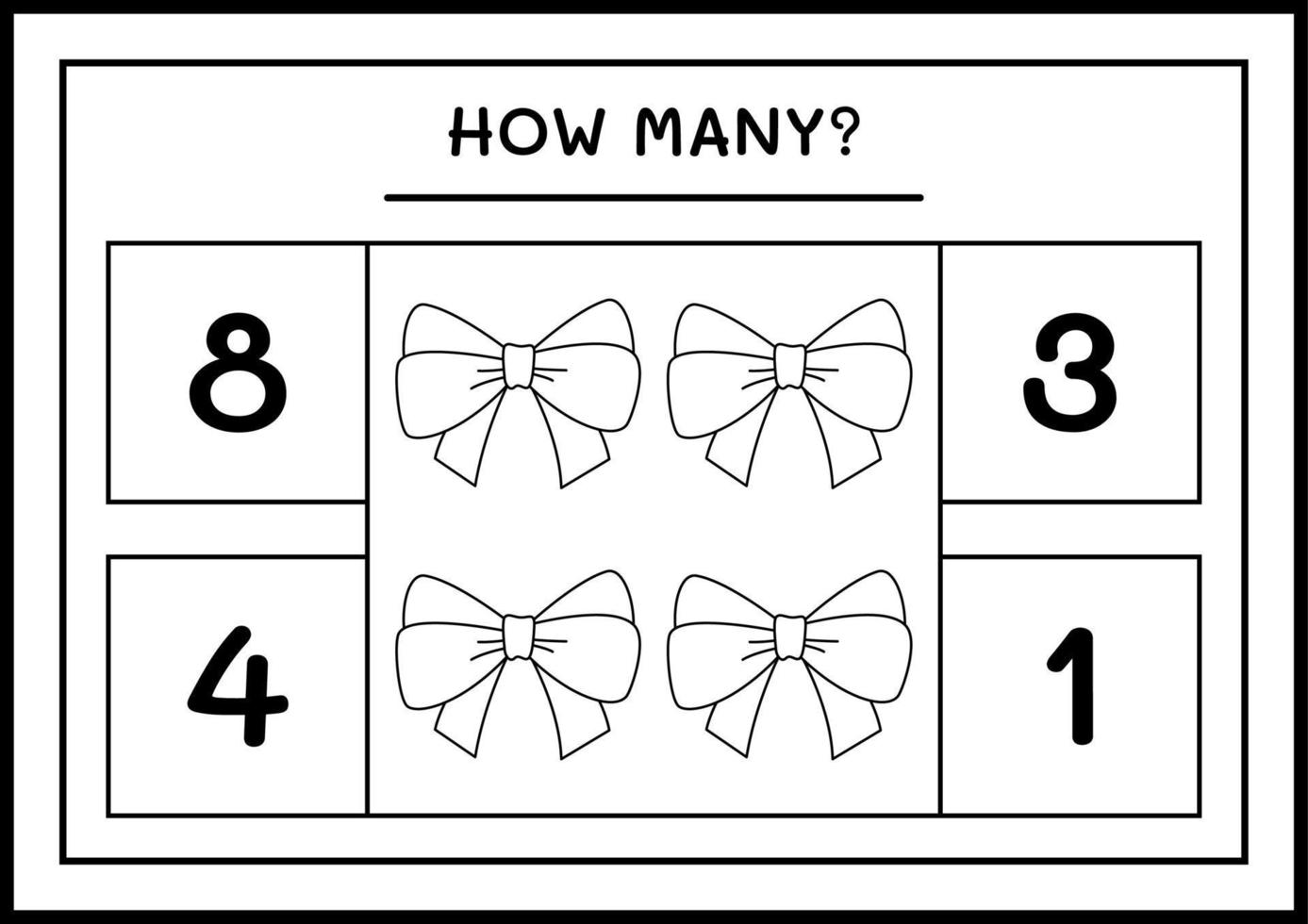 How many ribbon, game for children. Vector illustration, printable worksheet