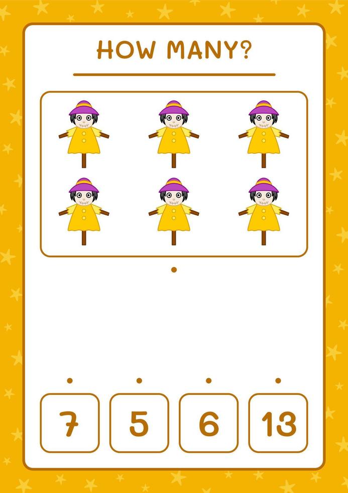 How many Scarecrow, game for children. Vector illustration, printable worksheet