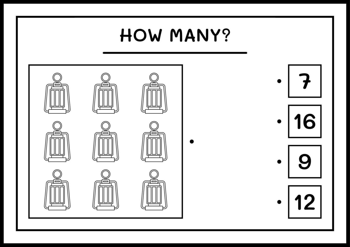 How many christmas lantern, game for children. Vector illustration, printable worksheet
