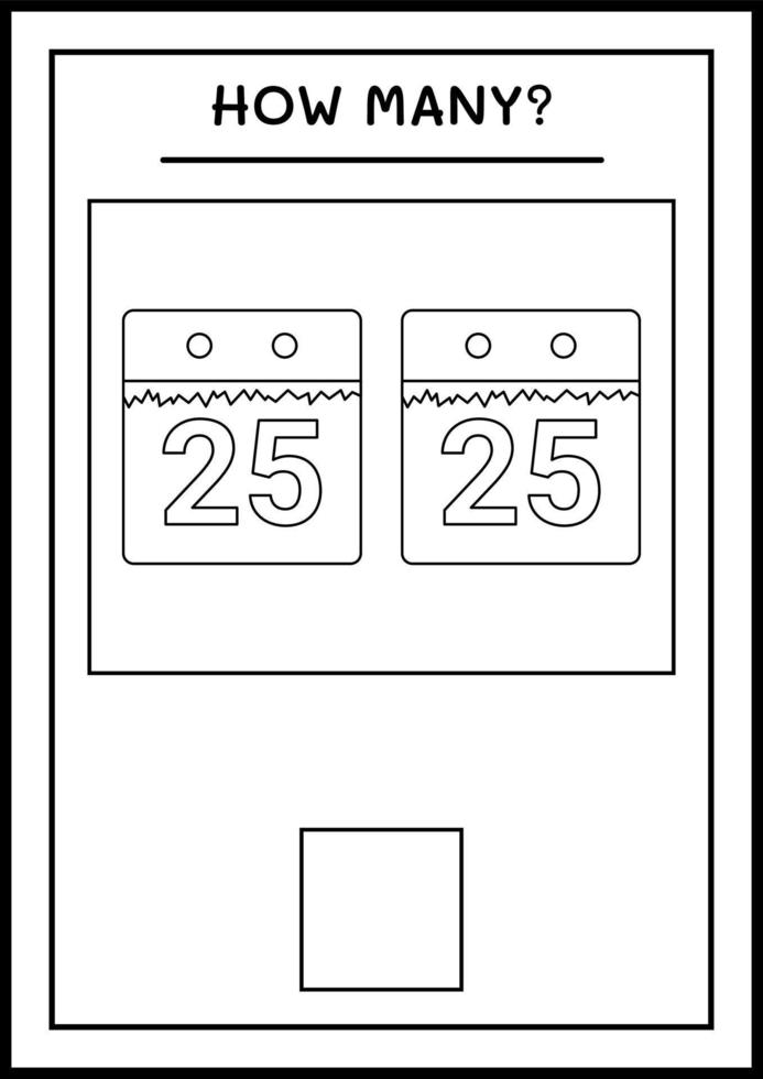 How many christmas calendar, game for children. Vector illustration, printable worksheet