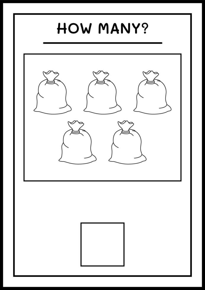 How many santa claus red bag, game for children. Vector illustration, printable worksheet