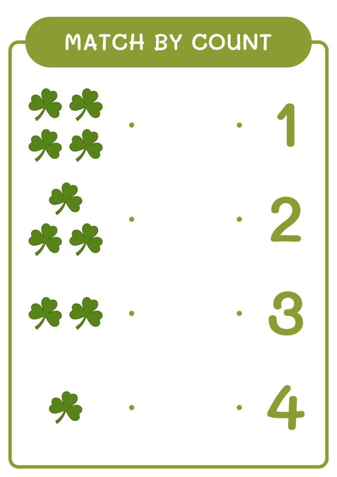 Match by count of Clover, game for children. Vector illustration, printable worksheet