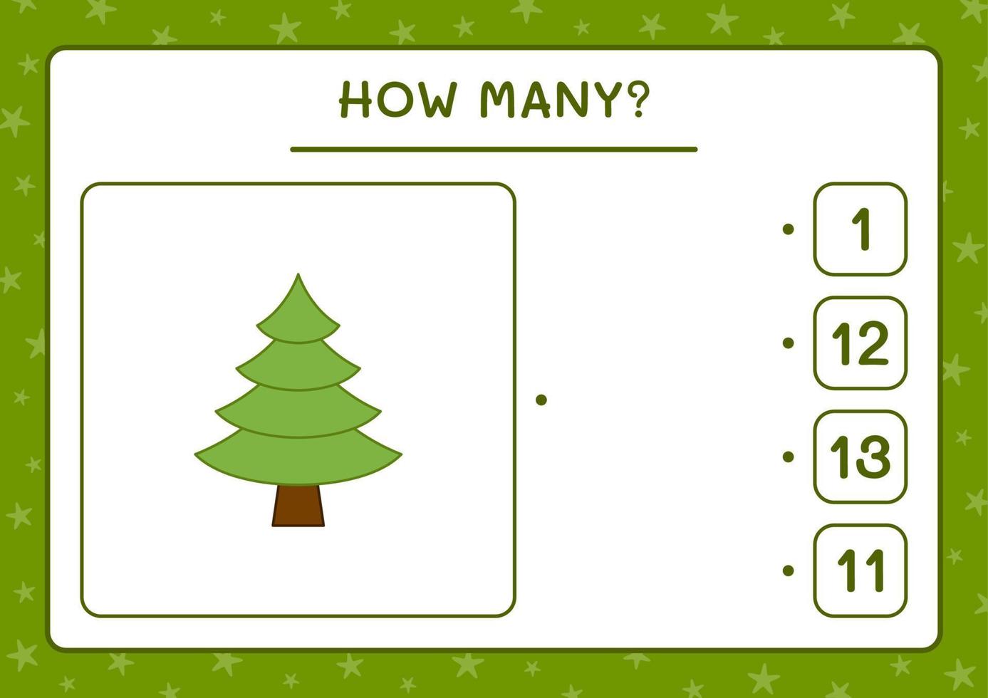 How many christmas tree, game for children. Vector illustration, printable worksheet