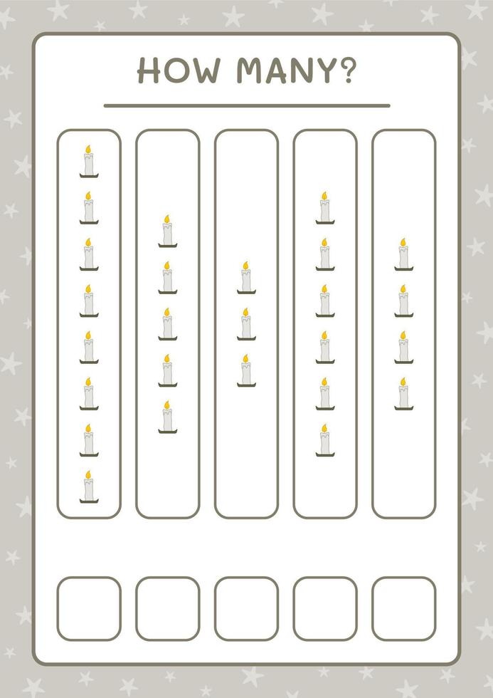 How many Candle, game for children. Vector illustration, printable worksheet