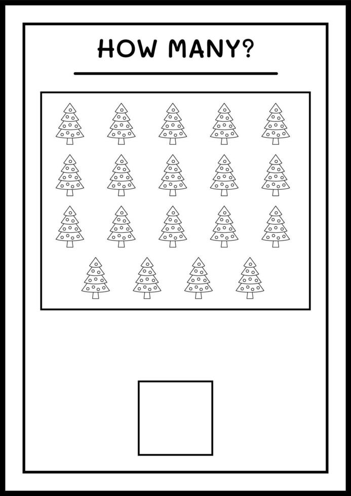 How many christmas tree, game for children. Vector illustration, printable worksheet