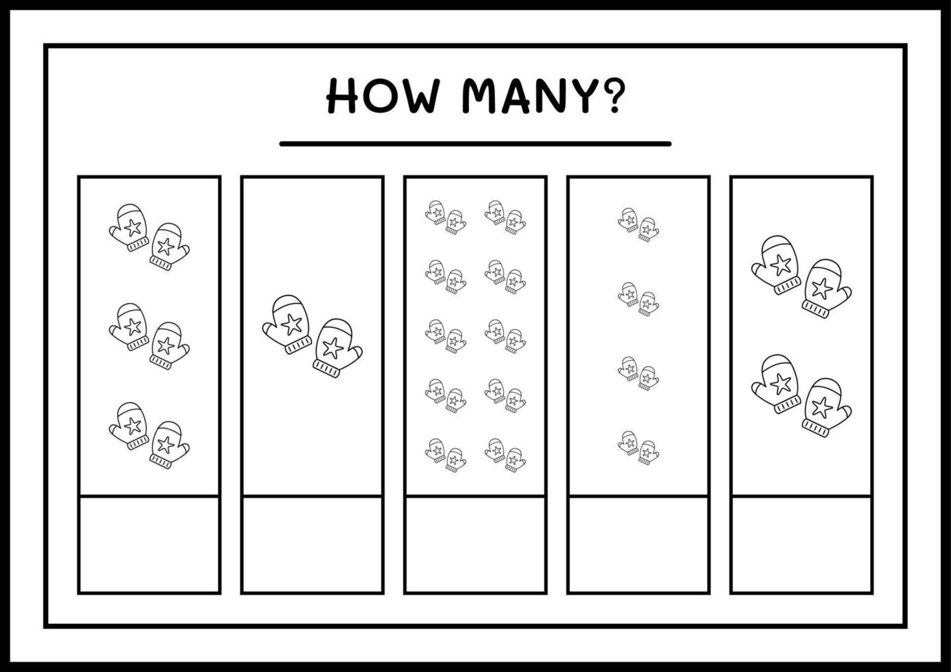 How many winter mittens, game for children. Vector illustration, printable worksheet