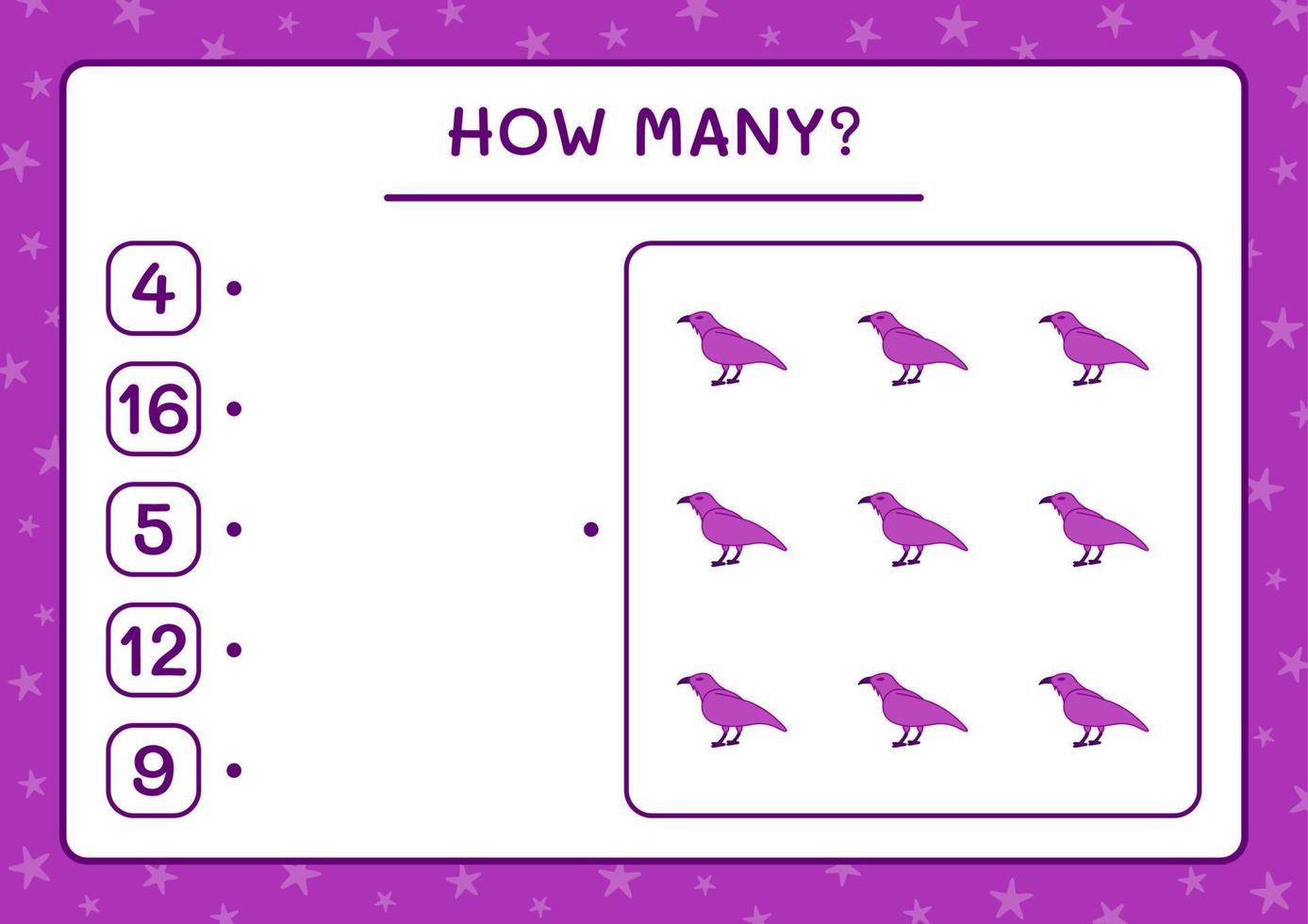 How many Raven, game for children. Vector illustration, printable worksheet