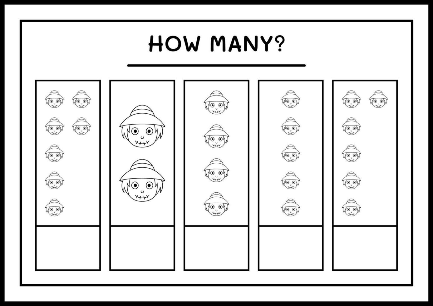 How many Scarecrow, game for children. Vector illustration, printable worksheet
