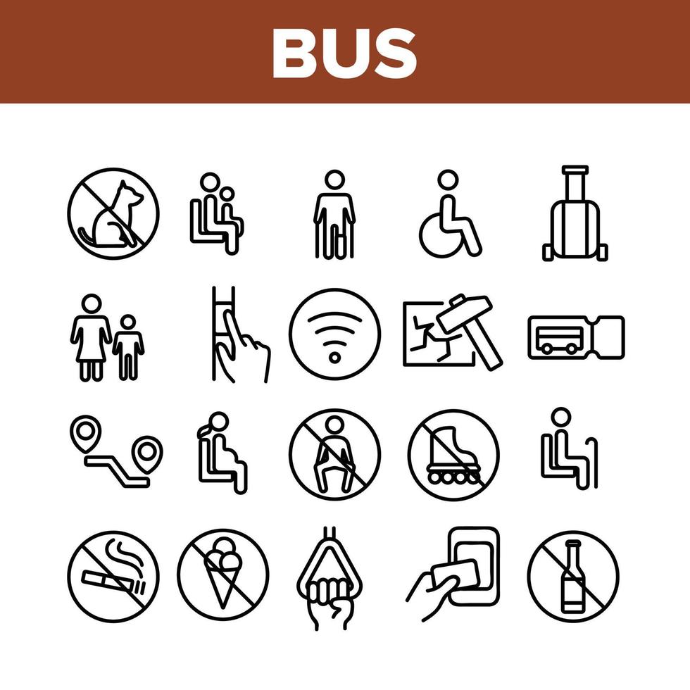 Bus Travel Prevent Collection Icons Set Vector