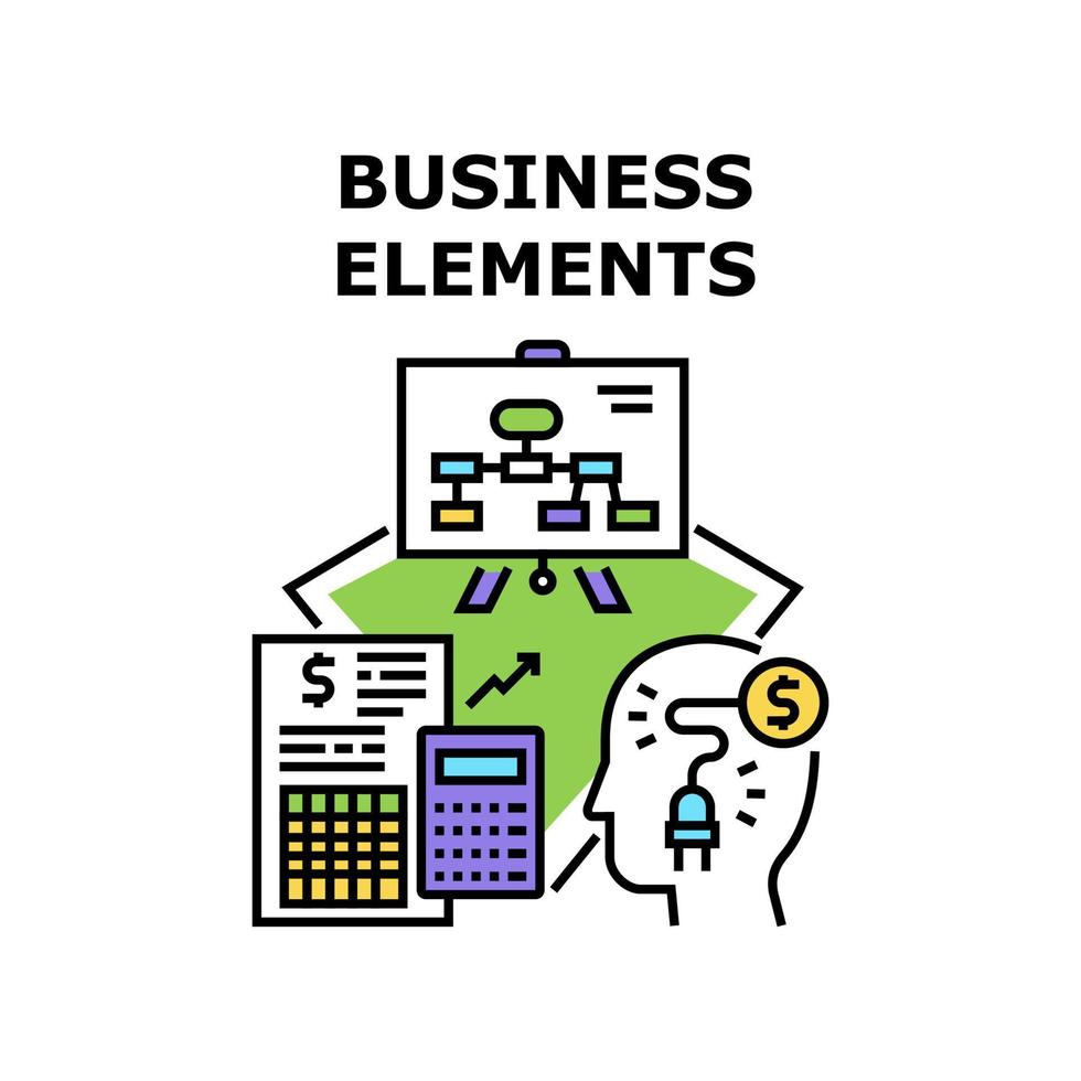 ilustración de color de concepto de elementos de trabajo empresarial vector