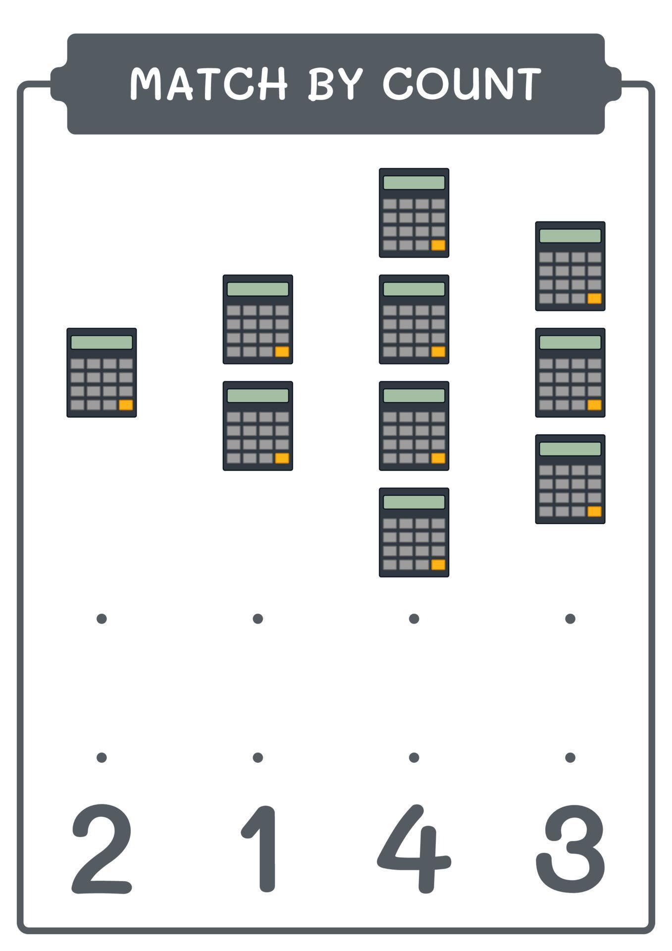 Match by count of Calculator, game for children. Vector illustration