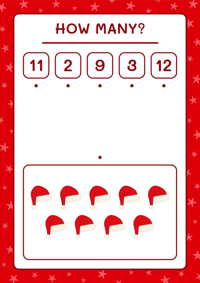 How many santa claus hat, game for children. Vector illustration, printable worksheet
