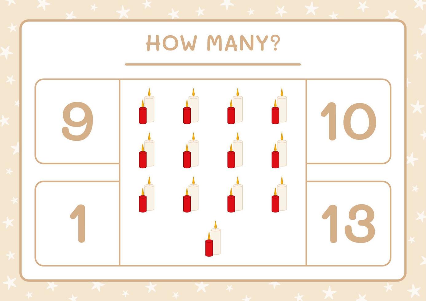How many christmas candle, game for children. Vector illustration, printable worksheet