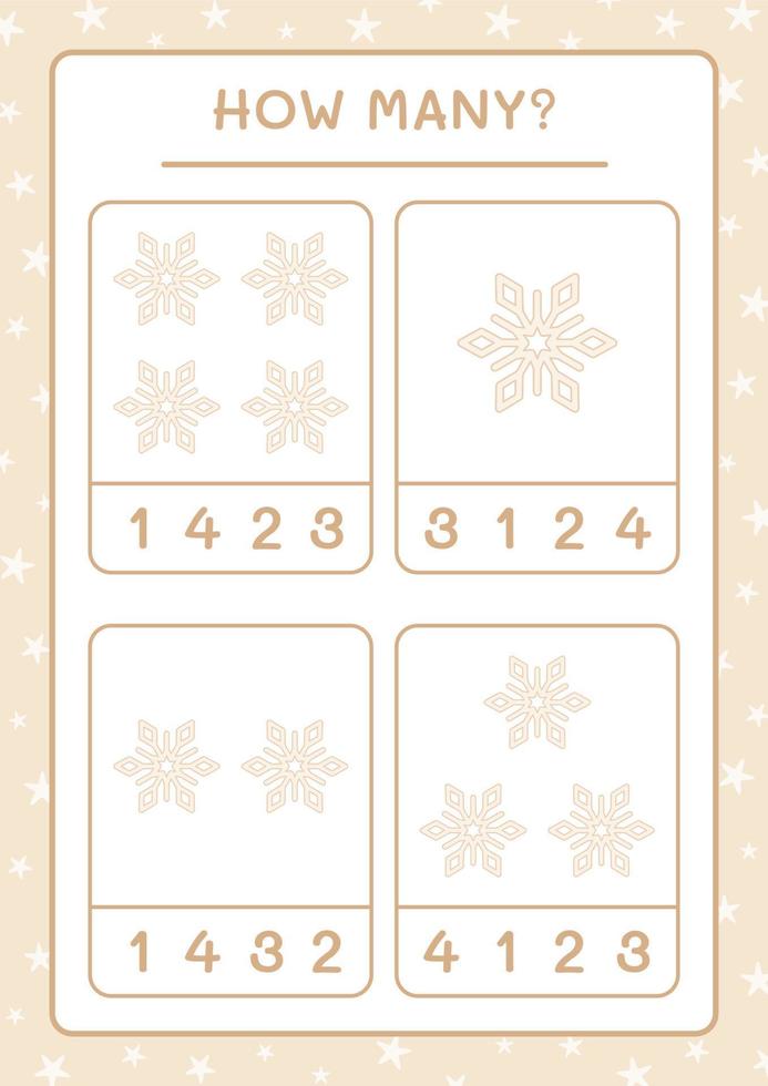 How many snowflake, game for children. Vector illustration, printable worksheet