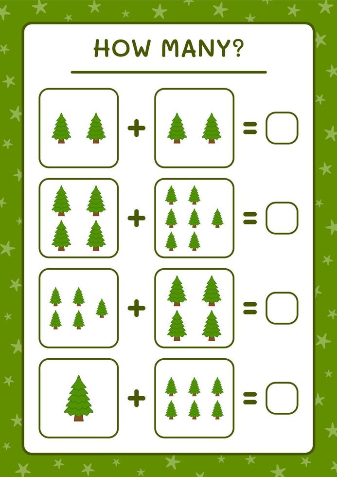 How many christmas tree, game for children. Vector illustration, printable worksheet