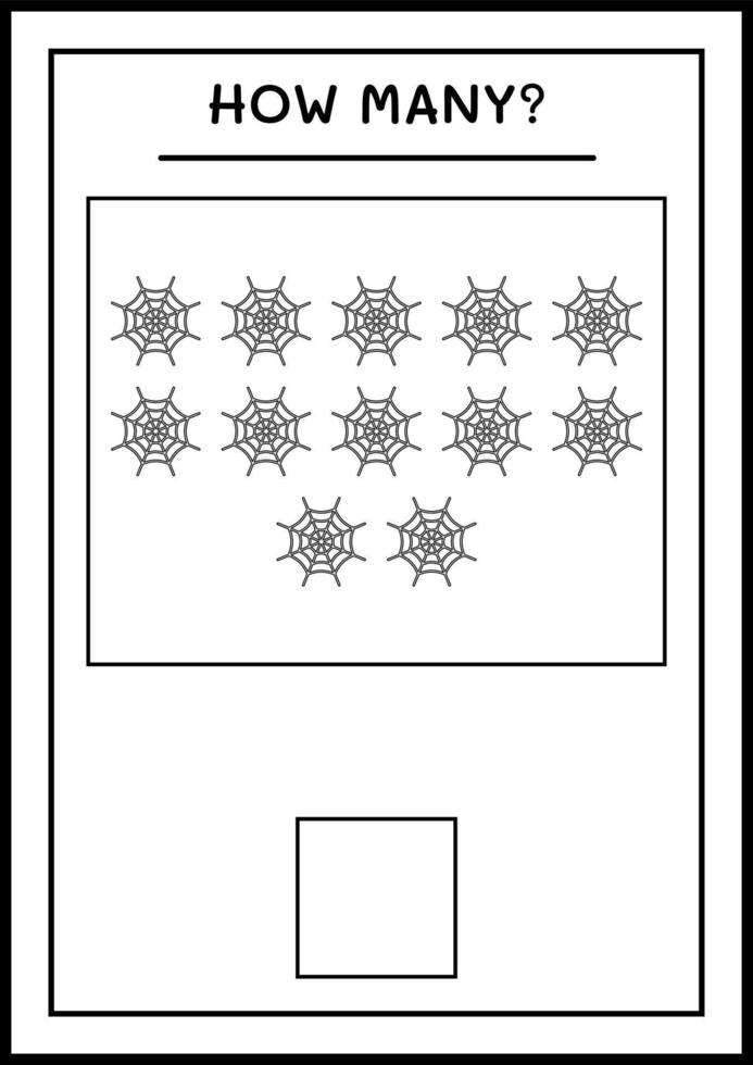 How many Cobweb, game for children. Vector illustration, printable worksheet