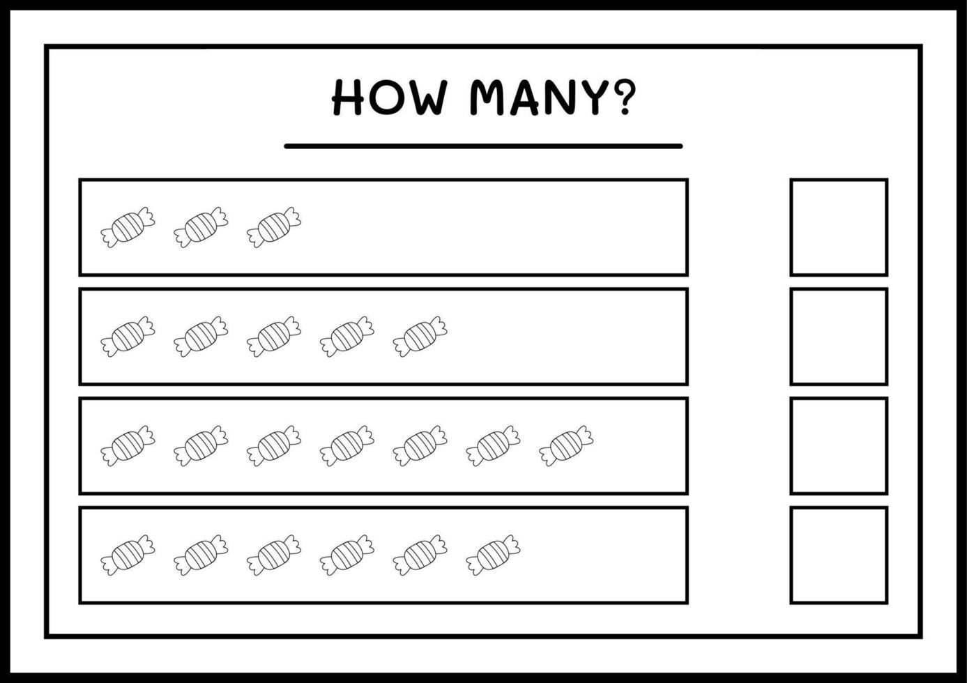 How many Candy, game for children. Vector illustration, printable worksheet