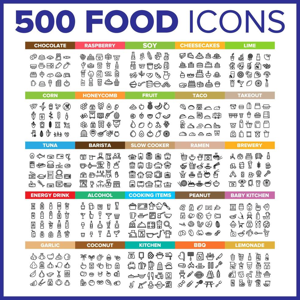 Food Icon Thin Line Big Set Vector