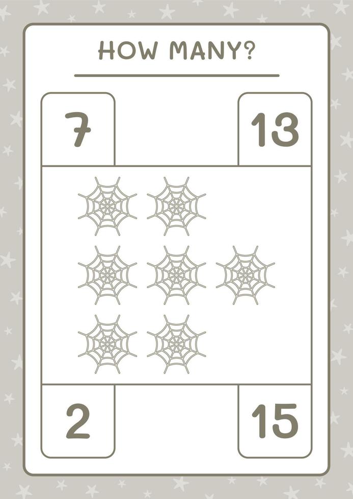 How many Cobweb, game for children. Vector illustration, printable worksheet