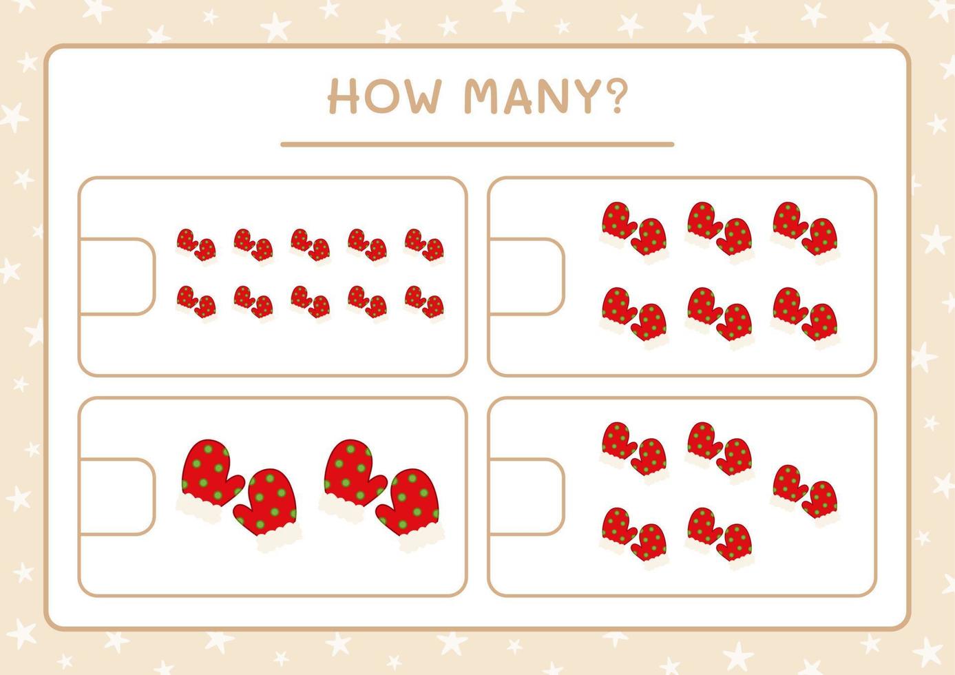 How many winter mittens, game for children. Vector illustration, printable worksheet