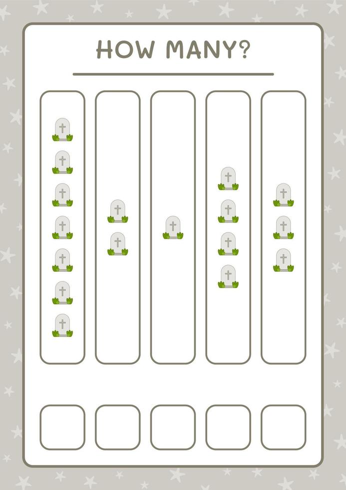 How many Tombstone, game for children. Vector illustration, printable worksheet