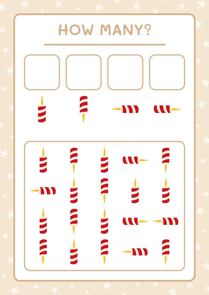 How many christmas candle, game for children. Vector illustration, printable worksheet