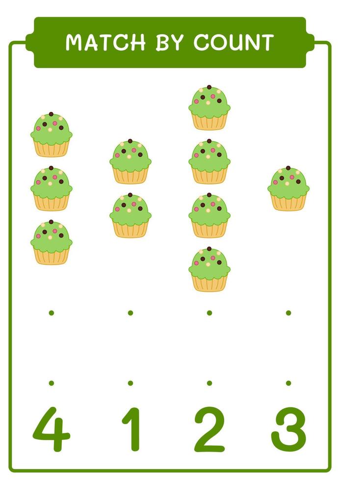 Match by count of Cupcake, game for children. Vector illustration, printable worksheet