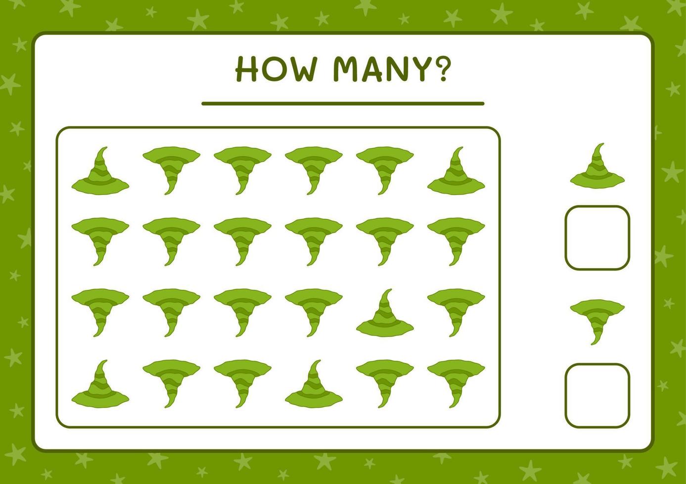 How many Witch Hat, game for children. Vector illustration, printable worksheet