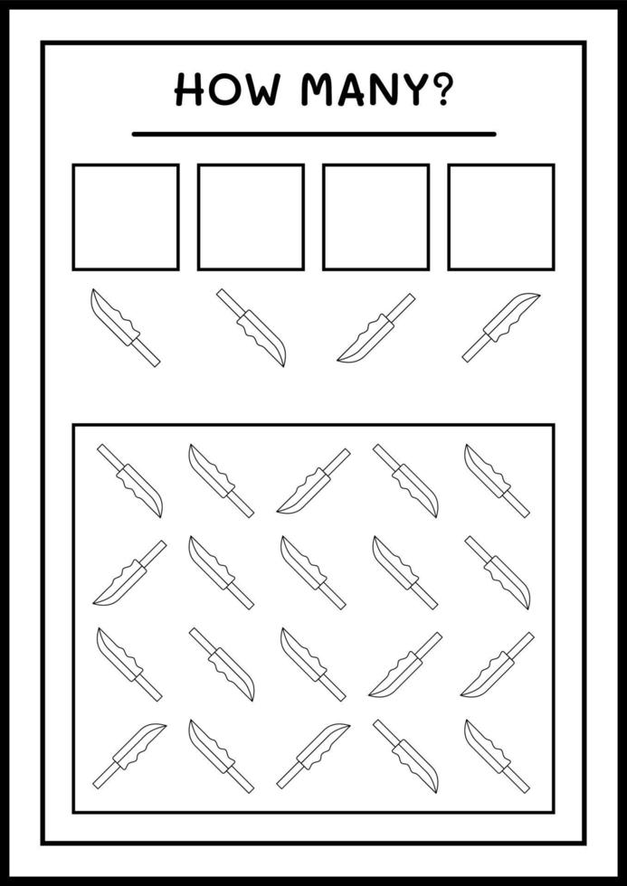 cuantos cuchillo, juego para niños. ilustración vectorial, hoja de cálculo imprimible vector