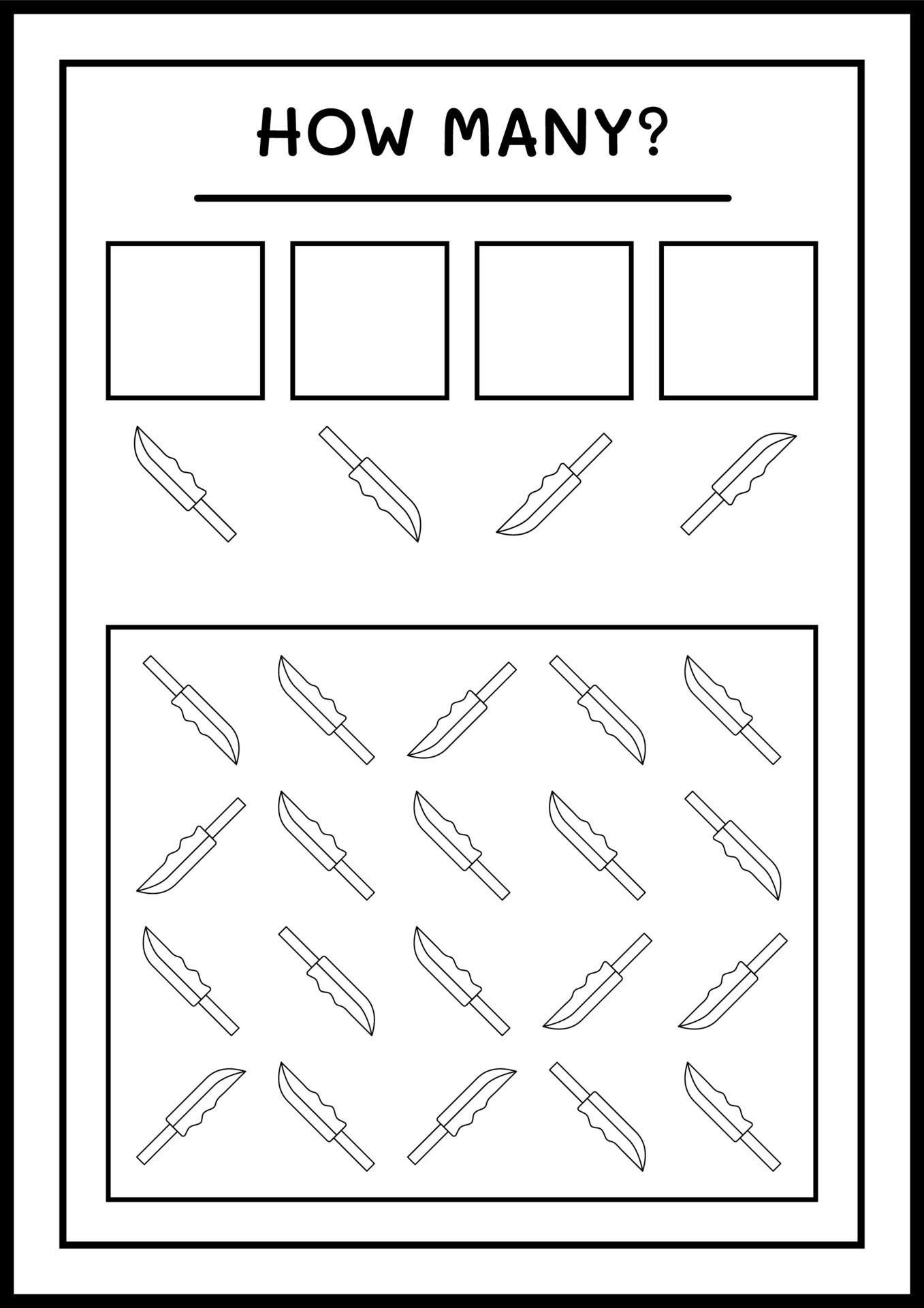 How many Knife, game for children. Vector illustration, printable