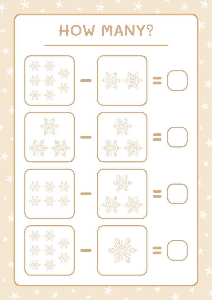 How many snowflake, game for children. Vector illustration, printable worksheet