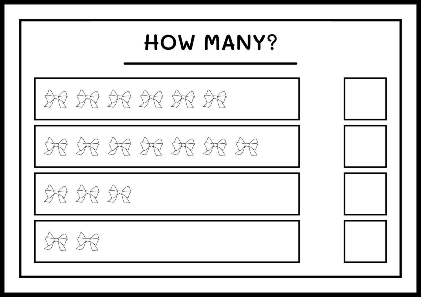 How many ribbon, game for children. Vector illustration, printable worksheet