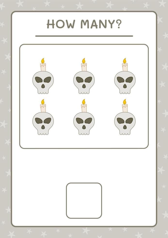 How many Skull with Candle, game for children. Vector illustration, printable worksheet