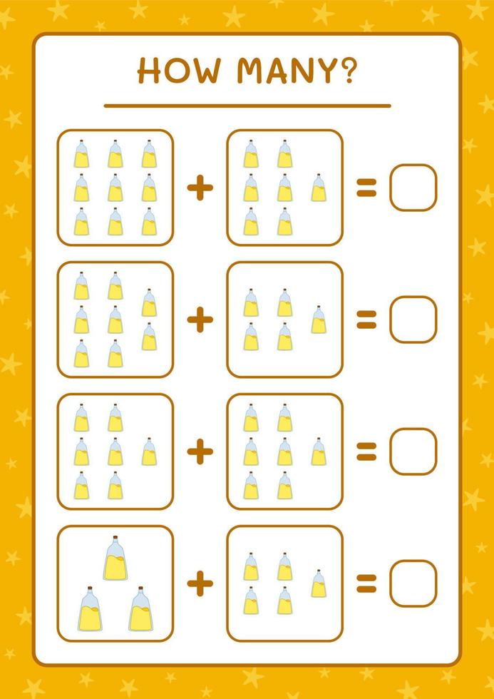How many Potion Bottle, game for children. Vector illustration, printable worksheet